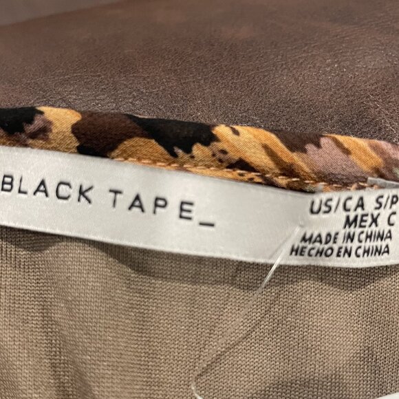 Black Tape Abstract Geometric Pleated Mini Dress Long Sleeve Neutral Earth Tones - Picture 8 of 10